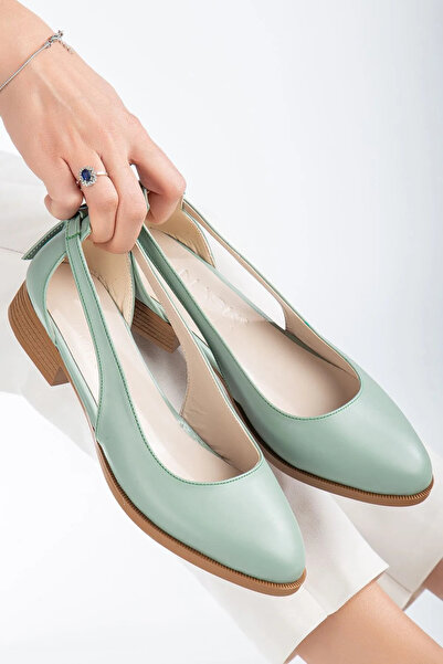 MaskButik Volpen Leather Short-Heeled Shoes Mint Green