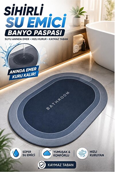 Kitchen Beauty Diatomit 3,5 Mm 40x60 Oval Süper Su Emici Banyo Paspası Diyatom Abdest Paspası Kaymaz Taban