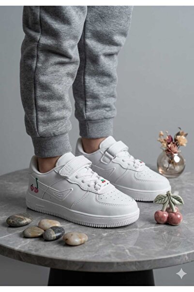 McDark Beyaz Çocuk Sneaker Kirazlı Model Ayakkabı