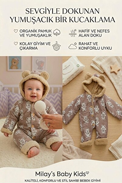 MİLAYS LİFE HOME COLLECTİON 0-3 Ay Erkek Bebek Içi Kuzu Astarlı Dışı Jakarlı ...