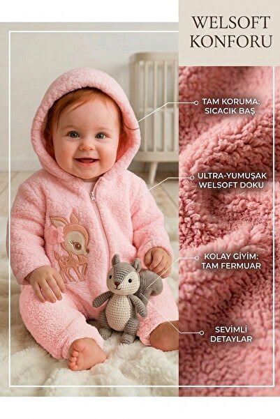 MİLAYS LİFE HOME COLLECTİON 3-12 AY SEVİMLİ HAYVAN NAKIŞ İŞLEMELİ KAPŞONLU FE...