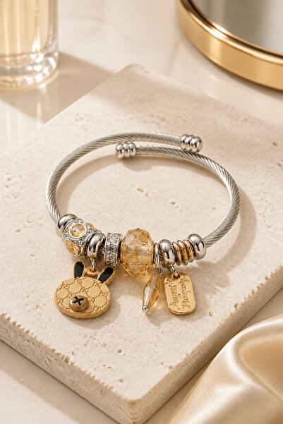 LYKOS Brown Lucky Rabbit Charm Bracelet - Adjustable Stainless Steel Bracelet