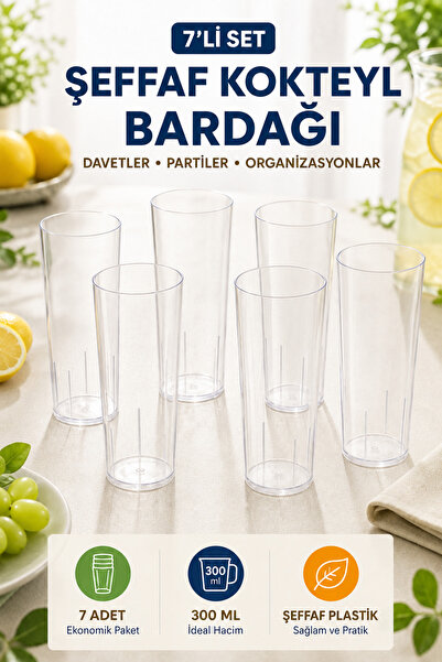 Open Home Concept 7’li Set Plastik Kokteyl, Meşrubat Bardağı - Parti, Düğün, ...
