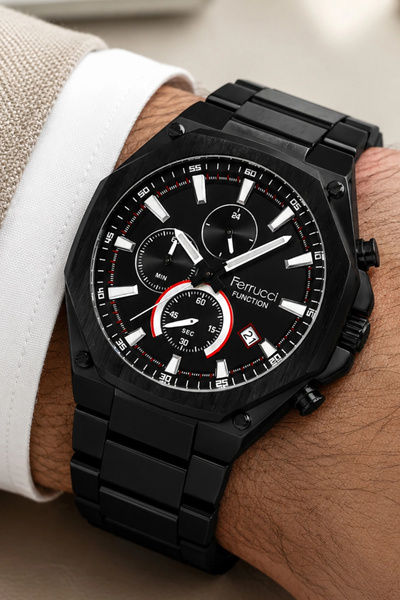 Ferrucci Function Men's Wrist Watch Black Color Steel Cord Steel Case 3 Atm W...