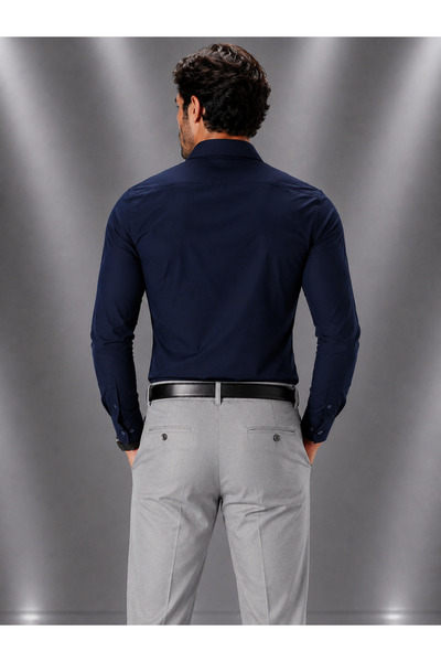 DARJO COMMER Comfortable Slim Fit Cut Four Seasons Navy Blue Men's Shirt