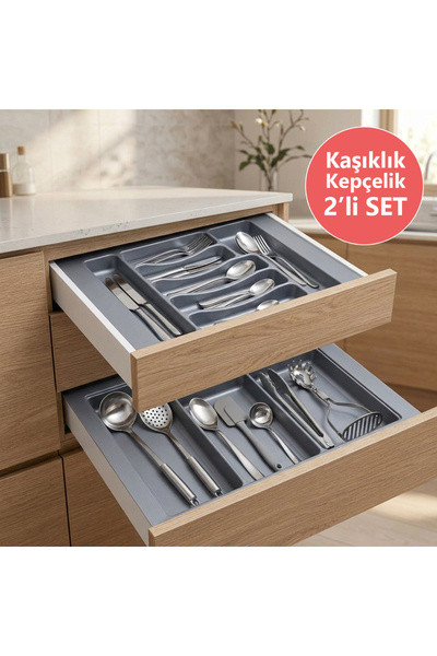 EYM Çekmece İçi Kaşıklık ve Kepçelik 2 li Set 42 x 49 cm Gri