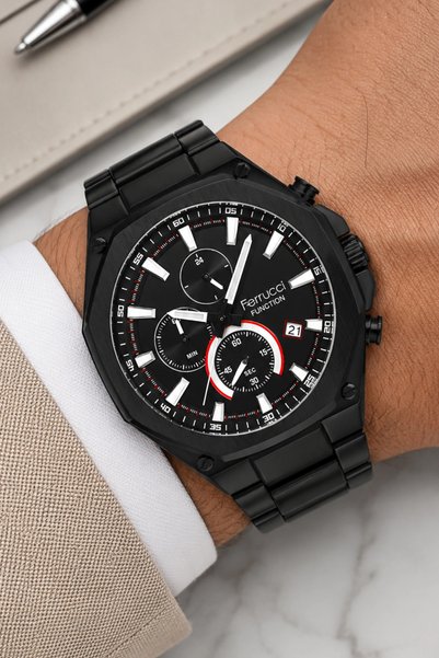 Ferrucci Function Men's Wrist Watch Black Color Steel Cord Steel Case 3 Atm Water Resistance Zmfer04