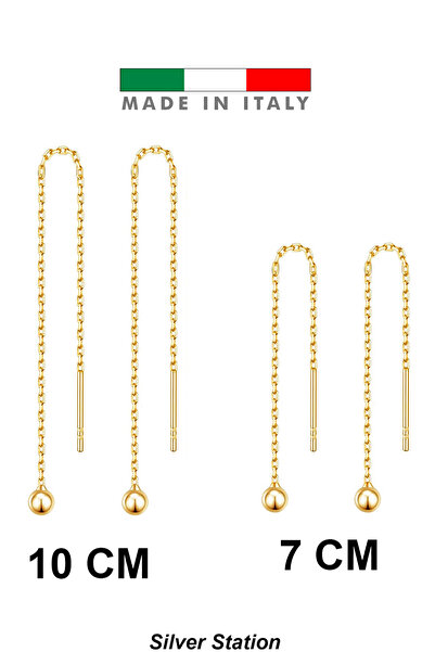 Silver Station İtalyan Altın Renk 925 Ayar Gümüş Küpe - Gold Zincir Küpe
