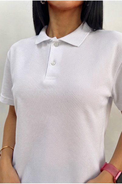 Buteks White Sports Polo Neck Buttoned Cotton Casual Short Sleeve Regular Fit T-shirt