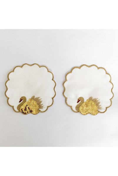 DİLEX Set of 2 Linen Embroidered Sequin Embellished Coffee Napkins and Coasters 12X12 cm