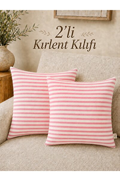 HOME ART ATELIER hand made 2'li Çizgili Pamuk Keten Kırlent Kılıfı