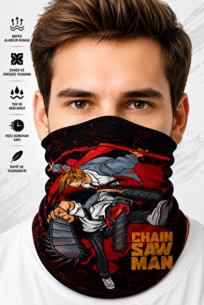 FG KONNİCHİWA Chainsaw Man Printed Bandana Anime Face Mask and Neck Gaiter an...