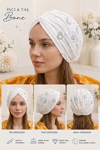 Daisy Hazır Bone, Tesettür Bone, Kaymaz, Esnek, Taş Detaylı, Türban Bone, Gün...