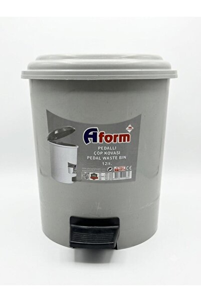 A Form Plastik Pedallı Basmalı 12 Litre Çöp Kovası Kutusu - 28x34 Cm. - Gri
