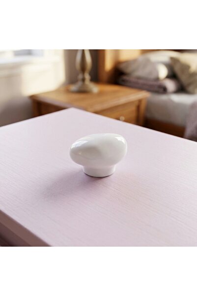 EYM Porcelain White Stone Button Single Screw Furniture Cabinet Handle