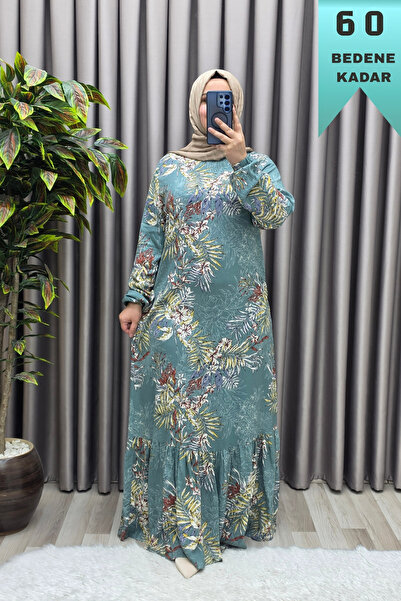 Elmas Tesettür Women's Hijab Clothing Plus Size Palm Ruffle Dress