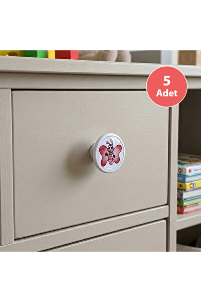 EYM 5 Pieces Children's Room Furniture Handle Single Knob Diameter 55 mm Pink...