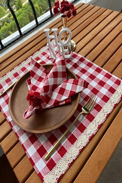 zarafet concept 6 Adet Dak Keten Dantel Detaylı Amerikan Servis/Supla (35x45)