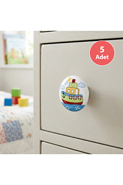 EYM 5 Pieces Porcelain Button Ship Children's Room Furniture Cabinet Handle