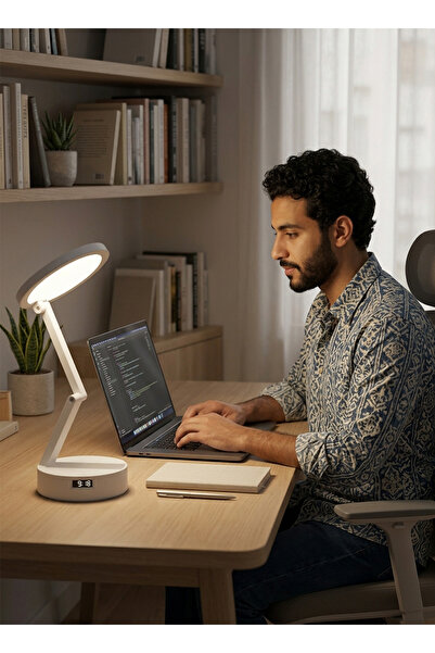 Generic مصباح مكتب LED قابل للطي مع ساعة رقمية - إضاءة طاولة قابلة لإعادة الش...