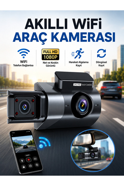 DEANB Wi-Fi 1080P Araç İçi Kamera 170° Geniş Açı G-Sensör Gece Görüşü Döngü K...