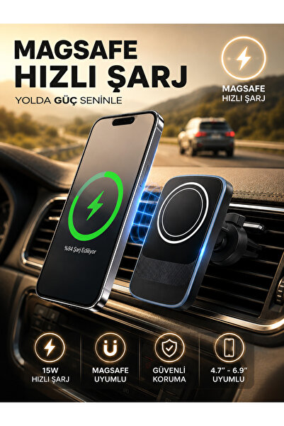 DEANB 15W MagSafe Kablosuz Şarjlı Araç İçi Telefon Tutucu Manyetik Hızlı Şarj...