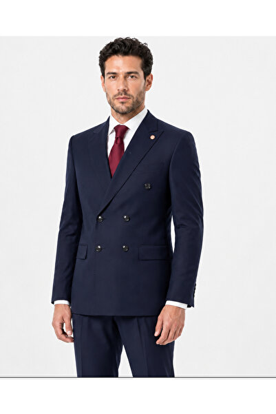 GUERRO Erkek Lacivert Kruvaze 6 Drop Slim Fit Takım Elbise – Ceket Pantolon G...