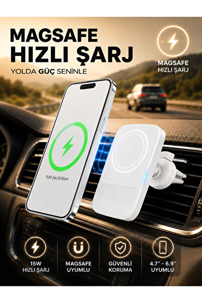 DEANB 15W MagSafe Kablosuz Şarjlı Araç İçi Telefon Tutucu Manyetik Hızlı Şarj...
