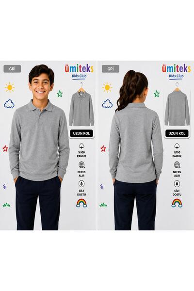 ümitteks iş ve okul kıyafetleri Gray Combed Cotton Polo Collar School T-Shirt...