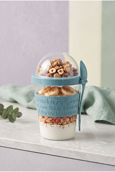 KaktüsKedi Diet Cup with Spoon Portable Food Storage Yogurt Container Turquoi...