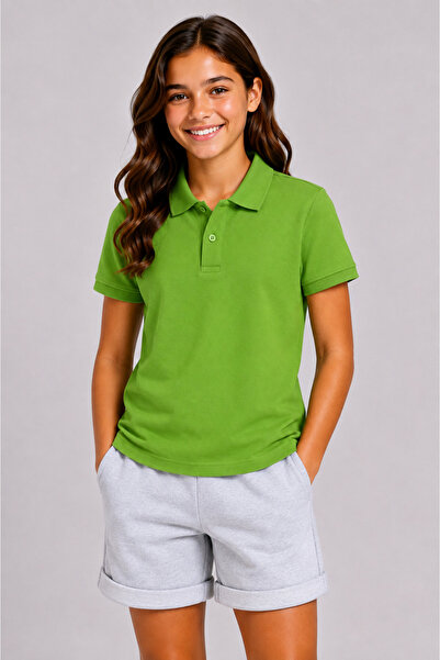 BAGİSTA BUTİK Unisex Cotton Plain Woven Short Sleeve Polo Collar School T-Shirt
