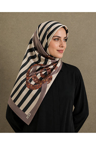 Aker Cream Black Line Pattern Tivil Silk Scarf 8804713 - 931