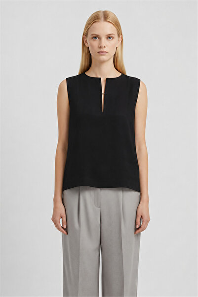 Perspective Black V-Neck Blouse