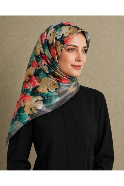 Aker Red Green Mixed Pattern Tivil Silk Scarf 8546713 - 912