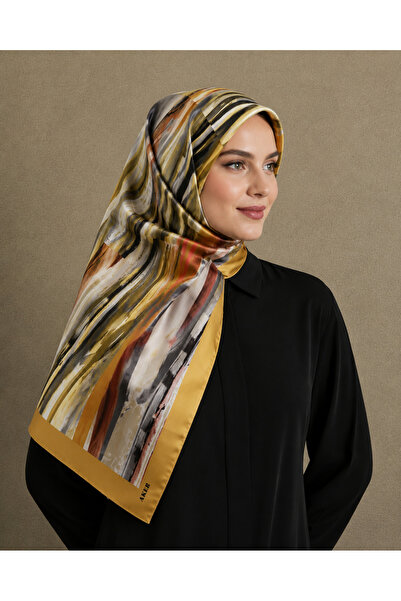 Aker Smoked Yellow Mixed Pattern Tivil Silk Scarf 8808713 - 961