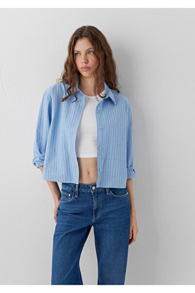 Mavi Çizgili Gömlek Loose Fit / Bol Rahat Kesim 1220433-89326