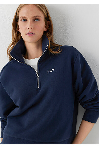 Mavi Mini Logo Yarı Fermuarlı Lacivert Sweatshirt 1S10564-32184