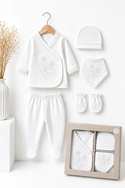 LİLİYUM Baby Girl Hospital Discharge Set of 5 Newborn Hospital Set Embroidere...
