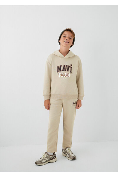 Mavi Kapüşonlu Ekru Sweatshirt 6S10209-70039