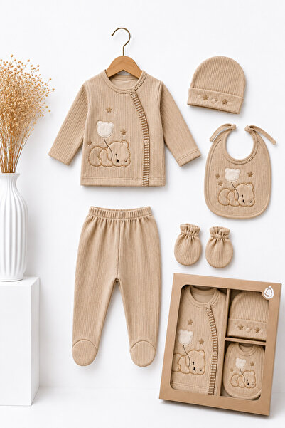 LİLİYUM Newborn Baby Boy Hospital Release Set of 5 100% Cotton Bodysuits Hosp...