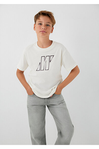 Mavi M Logo Ecru T-Shirt Širokog Kroja / Širokog Udobnog Kroja 6610386-70057