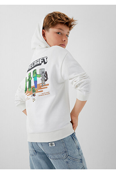 Mavi M6S10189 Minecraft Printed Hooded Kids Sweatshirt White