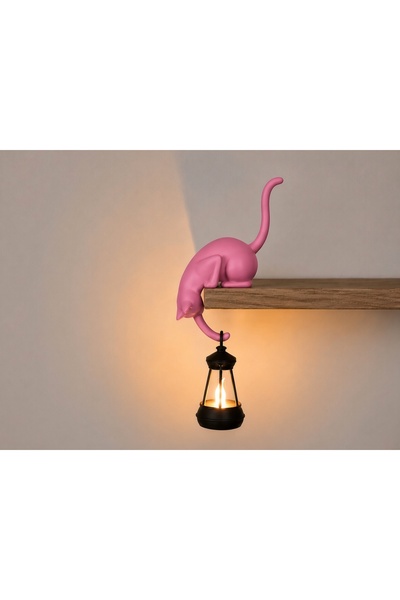 Decorius Askılı Kedi Raf Dekoru 24 cm - LED Fenerli Minimalist Salon & Balkon...