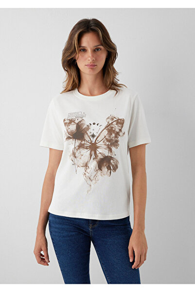 Mavi Butterfly Printed Ecru T-Shirt Regular Fit / Normal Cut 1614273-80194