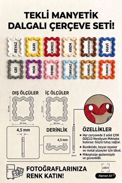 Genel Markalar Fotoğraf Çerçevesi (1 adet) Mıknatıslı Kıvrımlı