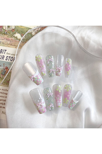choice2 SJ0490-S 10pcs Pure Handmade Coffin Shaped Nail Art, Beautiful Fake N...