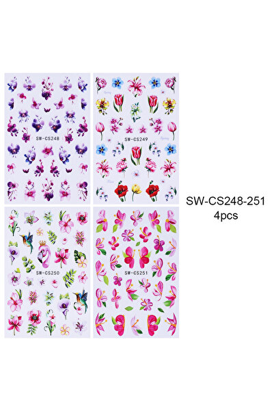 Choice SW-CS248-251 4pc 3D Pink Lily Flower Nail Sticker Purple Blue Petal Tu...