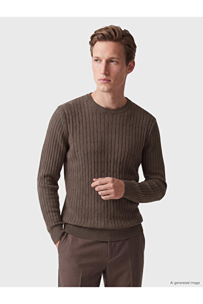 LC Waikiki Nevavm Farkıyla Southblue Brown Knitwear Flat Oval Collar Men's Sw...