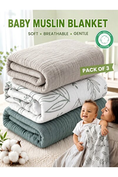 Excitat Set 3 Paturica pentru Bebelusi, Excitat®, din Muselina 6 Straturi, Id...