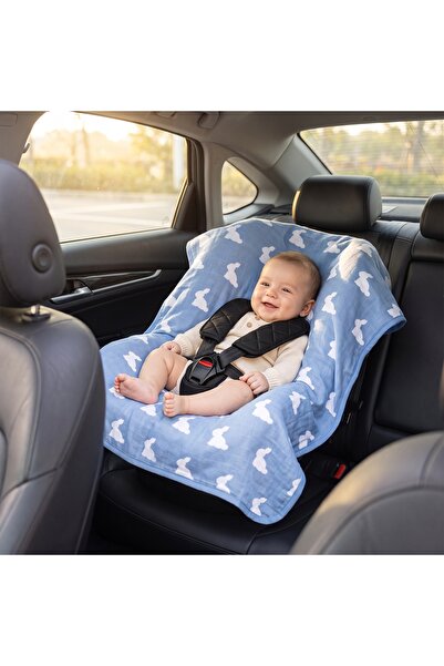 DEUX LAPINS 100% Cotton Muslin Stroller & Car Seat Cover - Mono Lapin Royal Blue